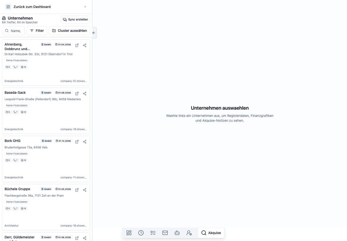Desktop view of Acquisition in Neuronize ERP