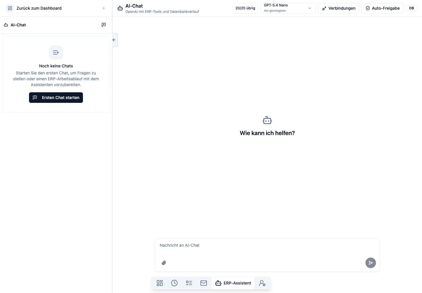 Desktop view of ERP assistant in Neuronize ERP