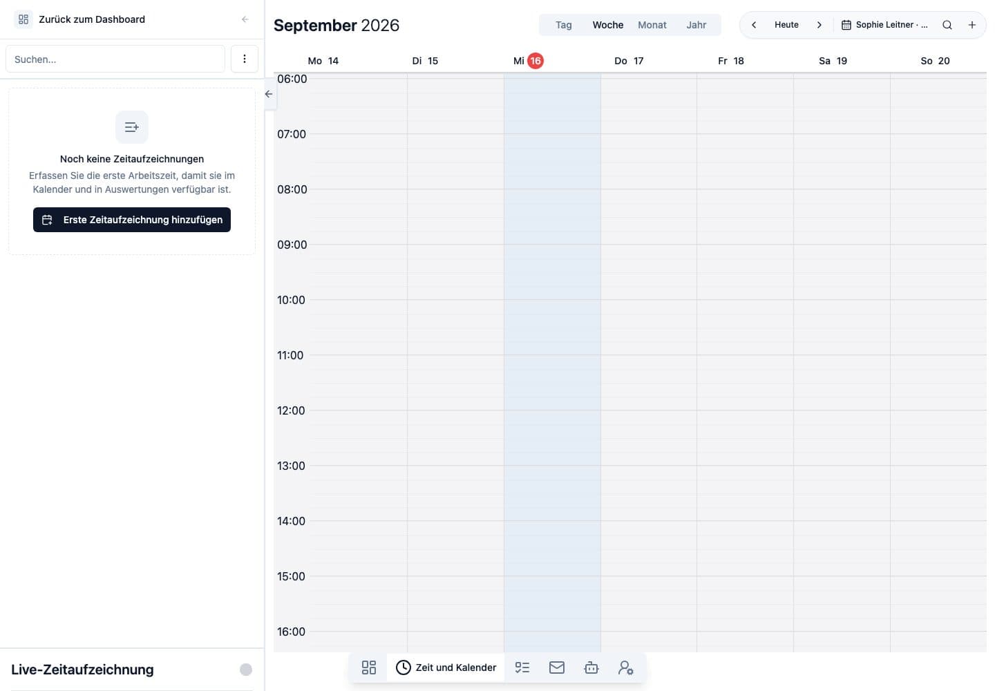 Desktop view of Time & calendar in Neuronize ERP