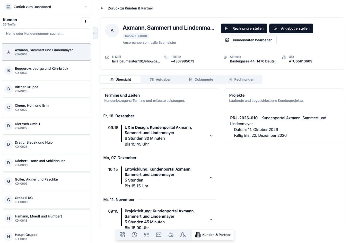 Desktop view of Customers & partners in Neuronize ERP