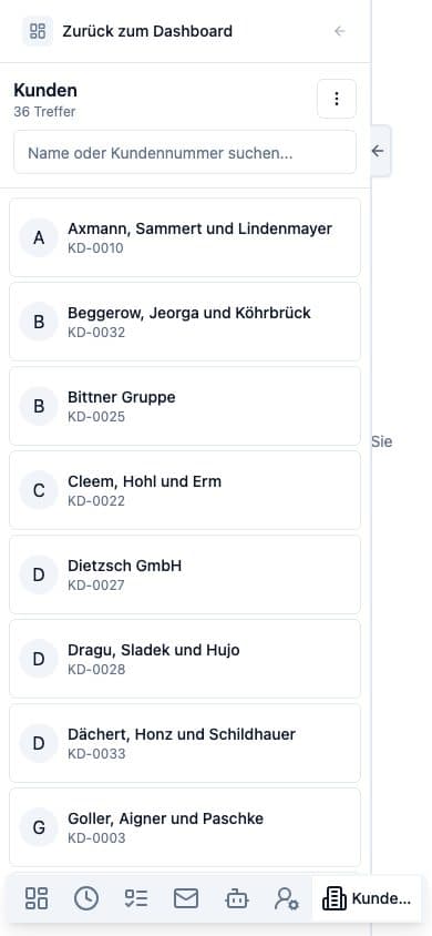 Mobile view of Customers & partners in Neuronize ERP