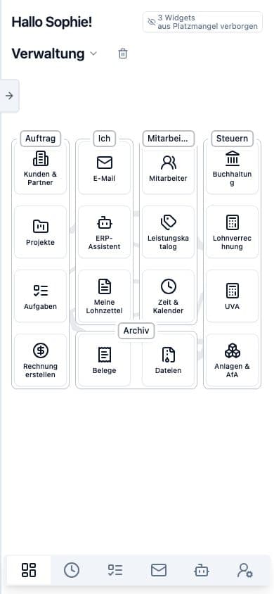 Mobile view of Dashboard in Neuronize ERP