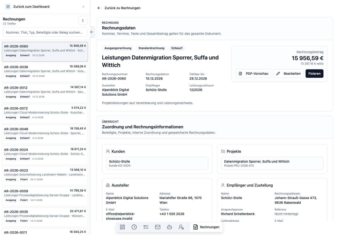 Desktop view of Invoices in Neuronize ERP