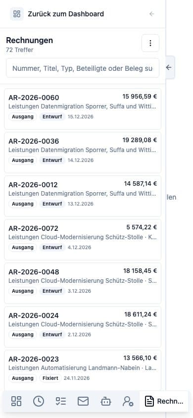 Mobile view of Invoices in Neuronize ERP