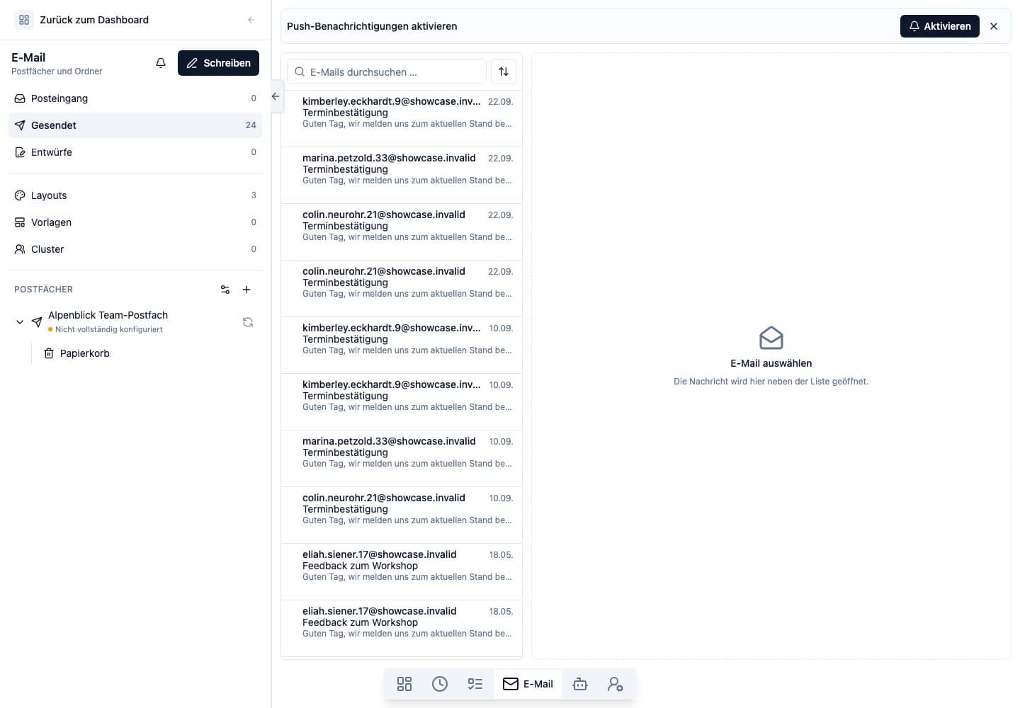 Desktop view of Email in Neuronize ERP