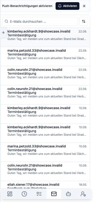 Mobile view of Email in Neuronize ERP