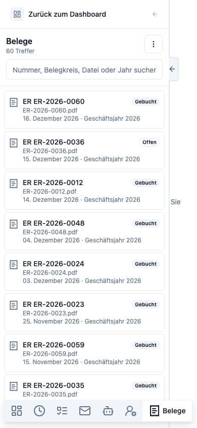 Mobile view of Receipts in Neuronize ERP