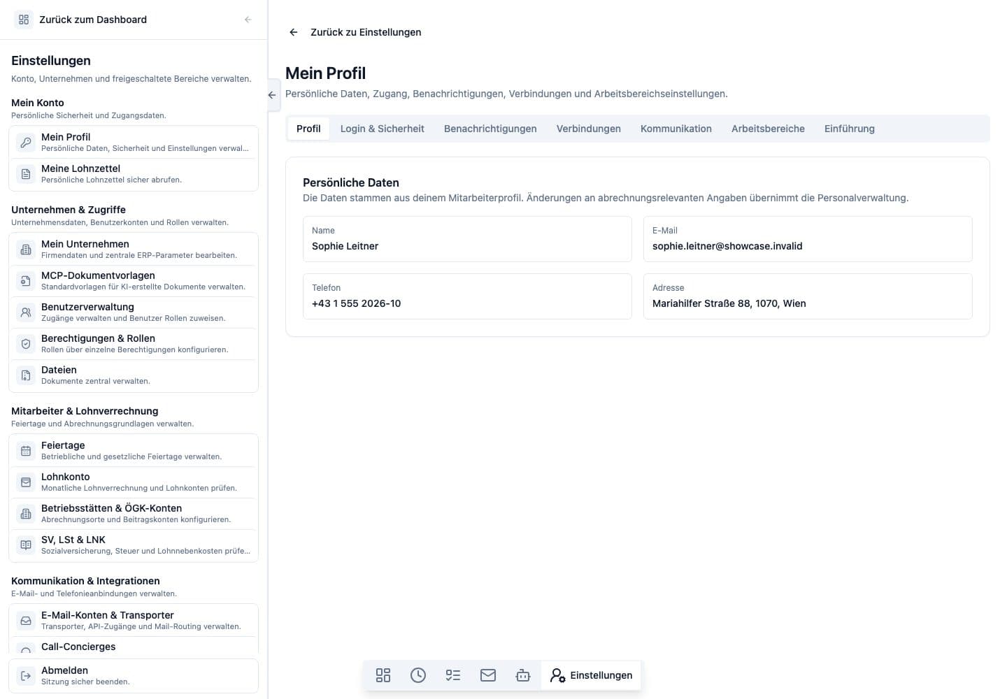Desktop view of Platform & settings in Neuronize ERP