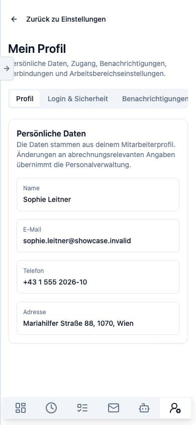 Mobile view of Platform & settings in Neuronize ERP